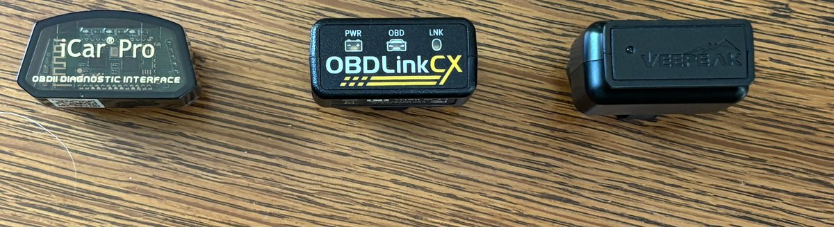 OBDLink CX, Veepeak OBDCheck BLE, and Vgate iCar Pro BLE adapters